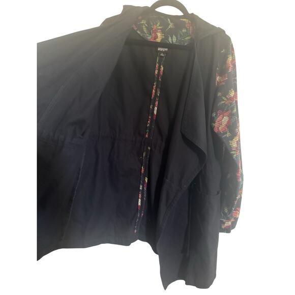 LuLaRoe Supply Size Large Hooded Jacket Canvas Floral Black Open Cardigan #5146 - Picture 7 of 14